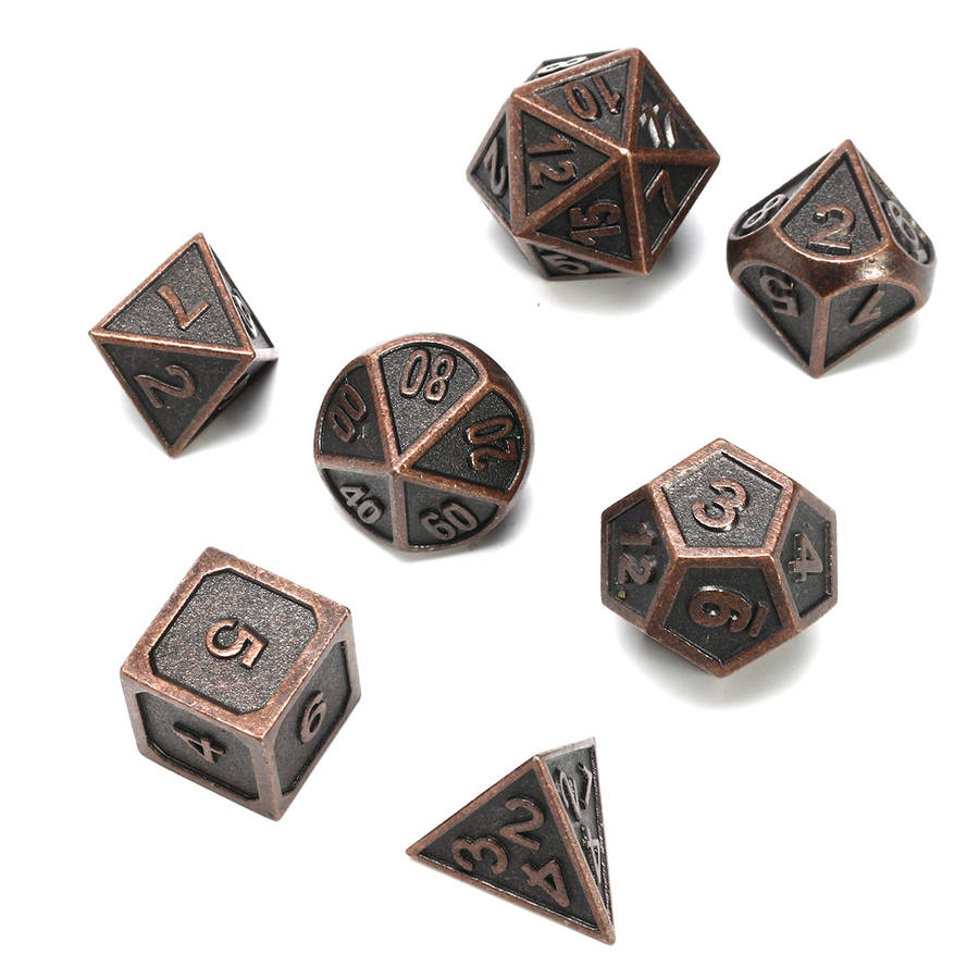 ECUBEE Solid Metal Polyhedral Dice Antique Color Role Playing RPG Gadget 7 Dice