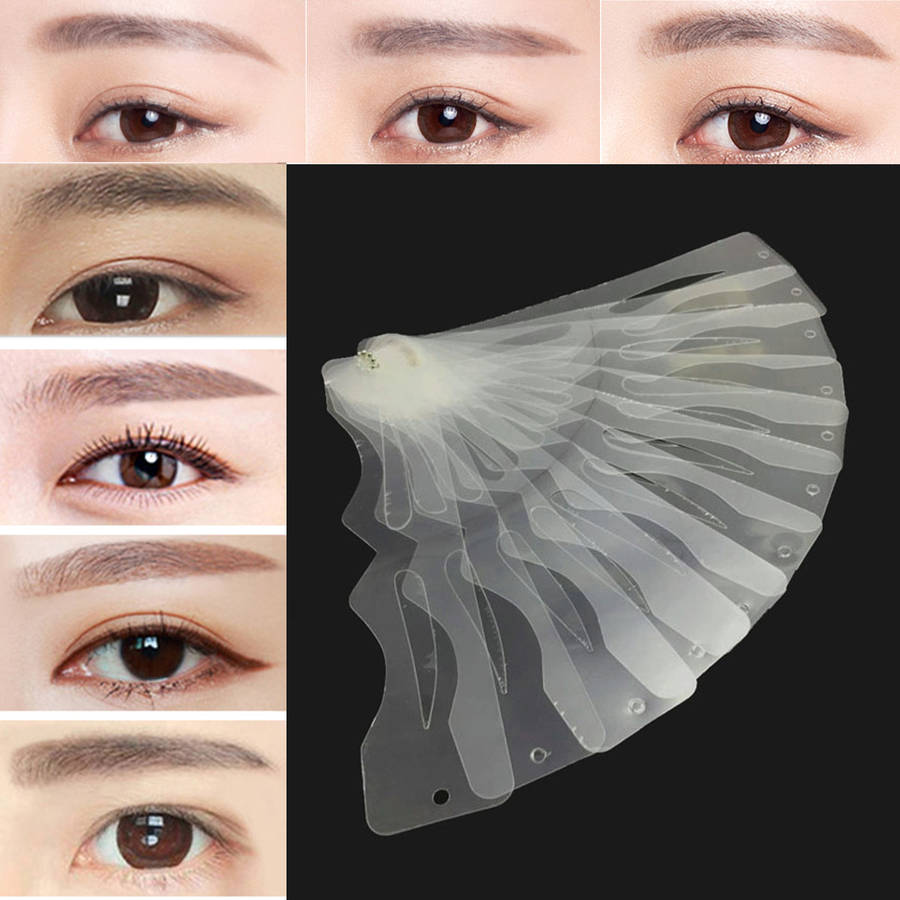 12pcs Reusable DIY Eyebrow Grooming Shaping Stencil Card Liner Template Eye Mak