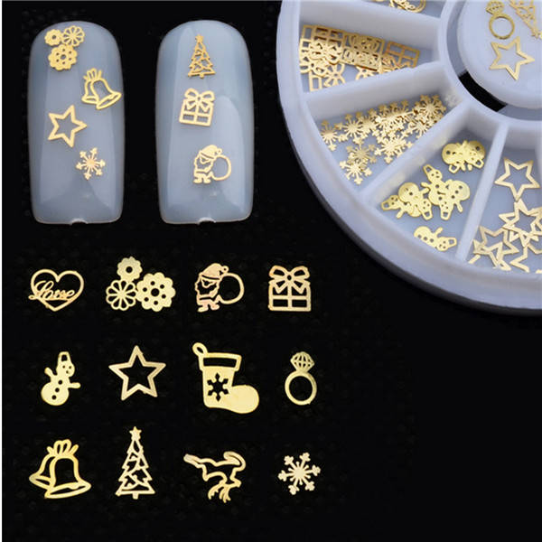 Christmas Golden Nail Art Stickers Tips Manicure DIY Decoration Round Wheel