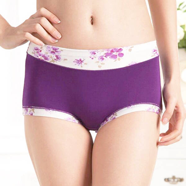 Woman Comfy Bamboo Fiber Floral Printing Panties Healthy Breathable Underwear