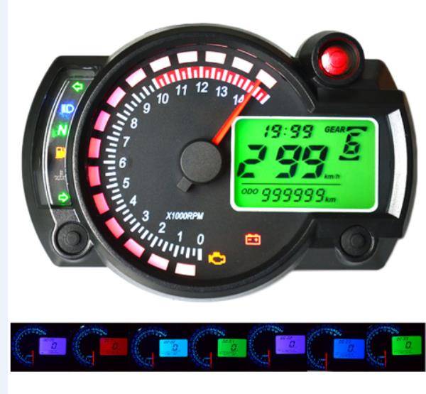 12V 15000RPM Motorcycle Speedometer Odometer Adjustable Waterproof LCD Digital