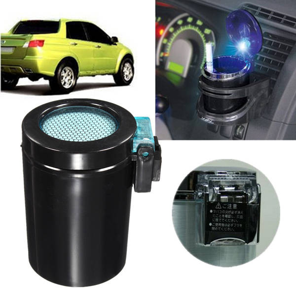 Black Portable Car LED Blue Light Ashtray Auto Travel Cigarette Ash Holder Cup