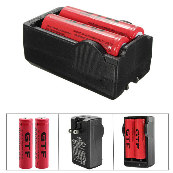 1x Double Charger 18650 + 2x 18650 Rechargeable Batteries / Double Charger + Ba