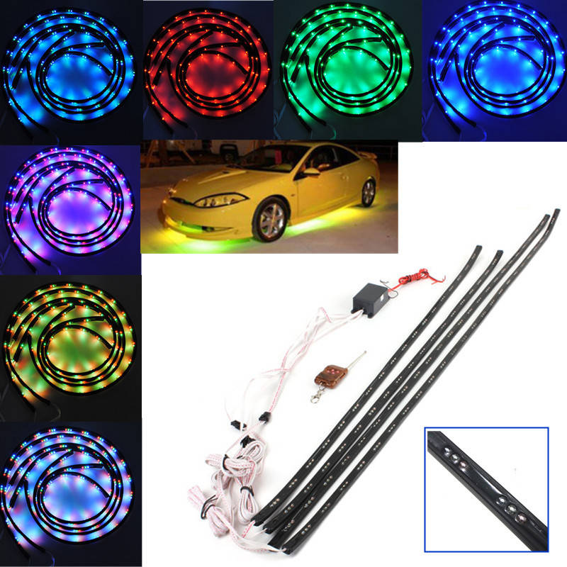 7 Color 252 LED 4 Strip Tube Under Car Glow Body Neon Decoration Light Kit with