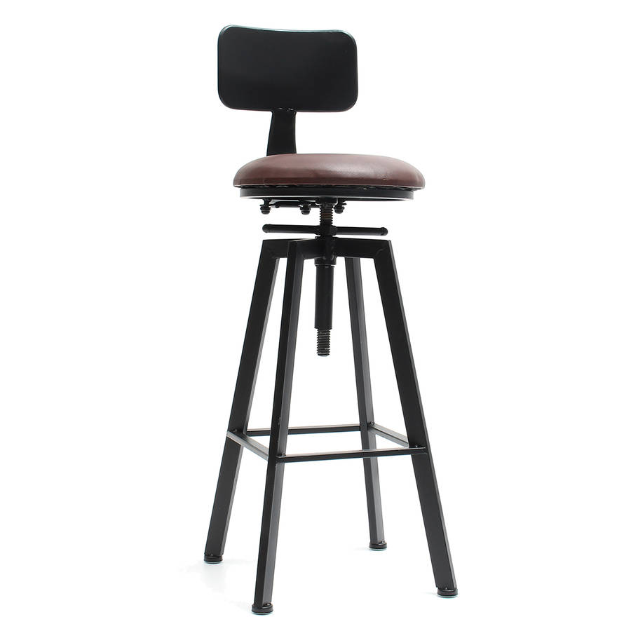 Adjustable Retro Bar Stool Metal Leather Craft Furniture Rotate Cafe Counter Ch
