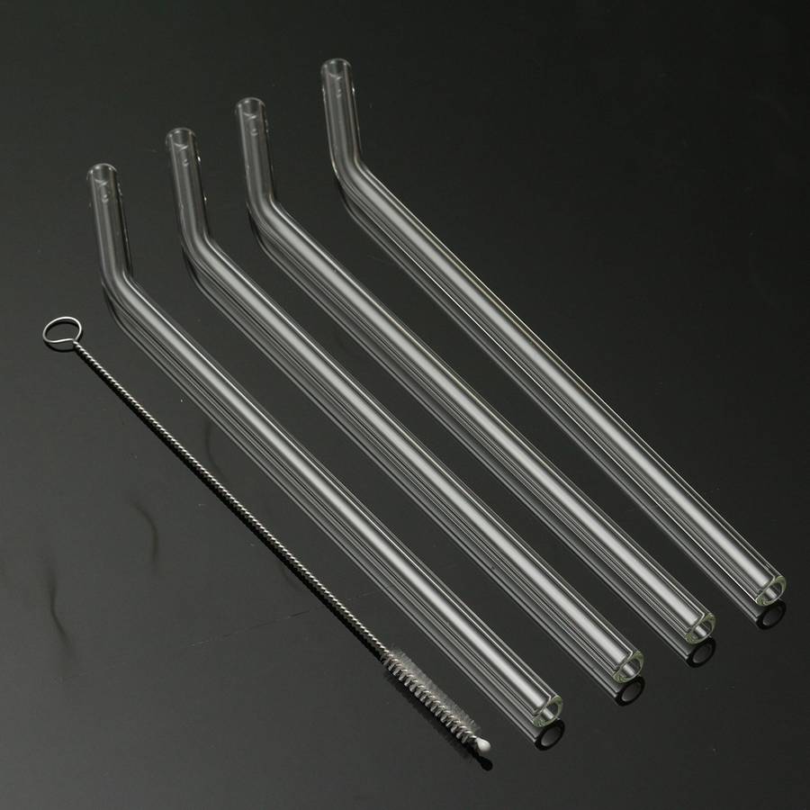 4Pcs 5mm Reusable Clear Bent Glass Drinking Straws Water Juice Straws with Clea