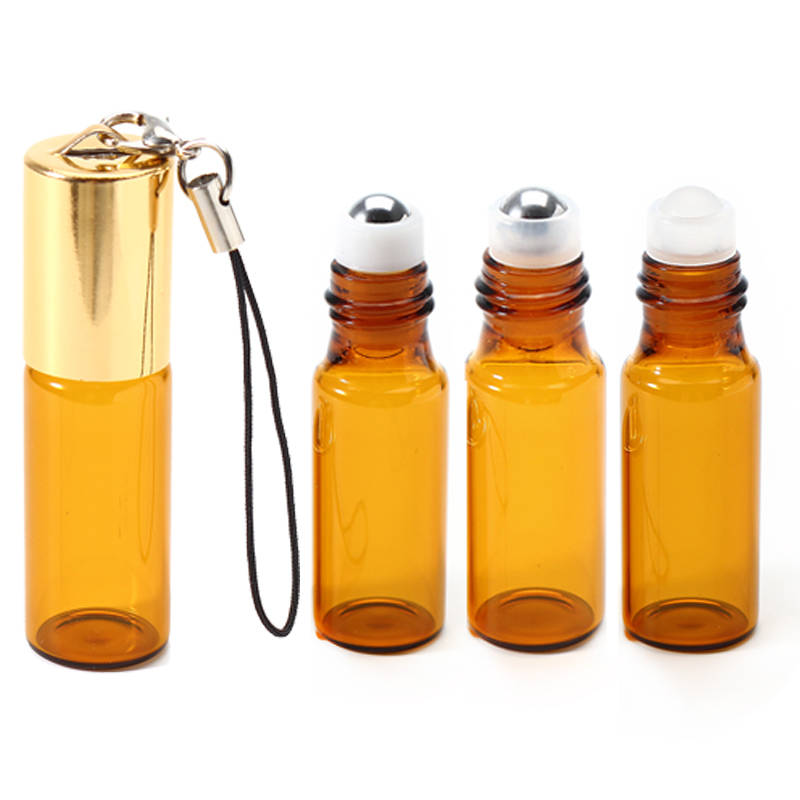 10pcs 5ml Amber Roll On Bottles Portable Essential Oils Liquid Perfume Containe