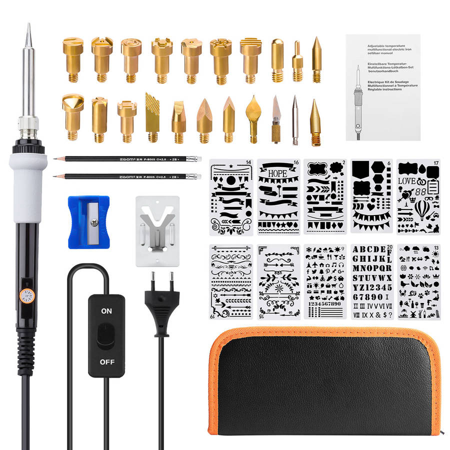 38Pcs 60W Wood Burning & Soldering Iron Kit Magic Solder Pyrography Tools Set E