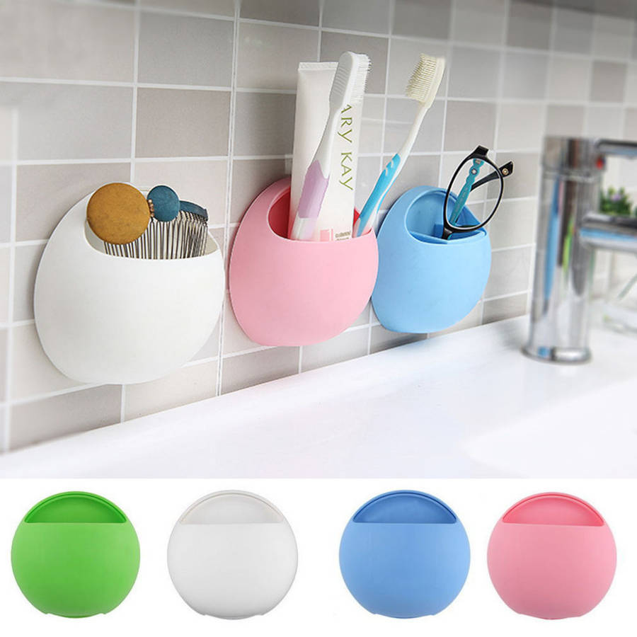 Bathroom Toothbrush Toothpaste Holder Bath Shaver Organizer With Suction Cup