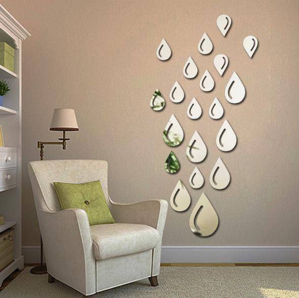 3D Water Drop Silver DIY Shape Mirror Wall Stickers Home Wall Bedroom Office De
