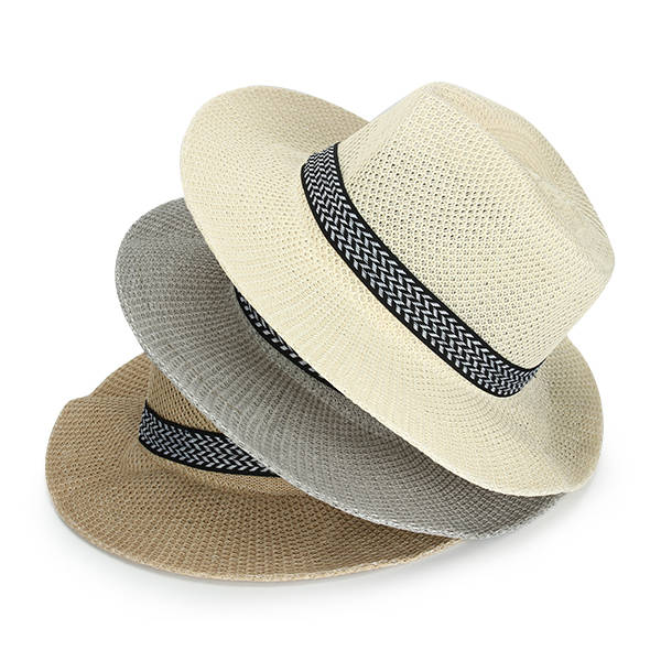 Unisex Polyester Straw Floppy Wide Brim Sun Bucket Hat Fedora Beach Panama Hats