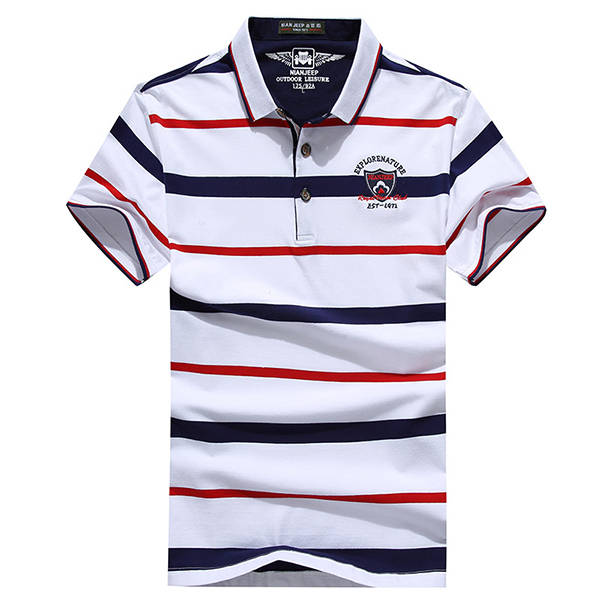 Men's Stripe Lapel Short Sleeve Polo T-shirt Spring Summer Fashion Casual Tops