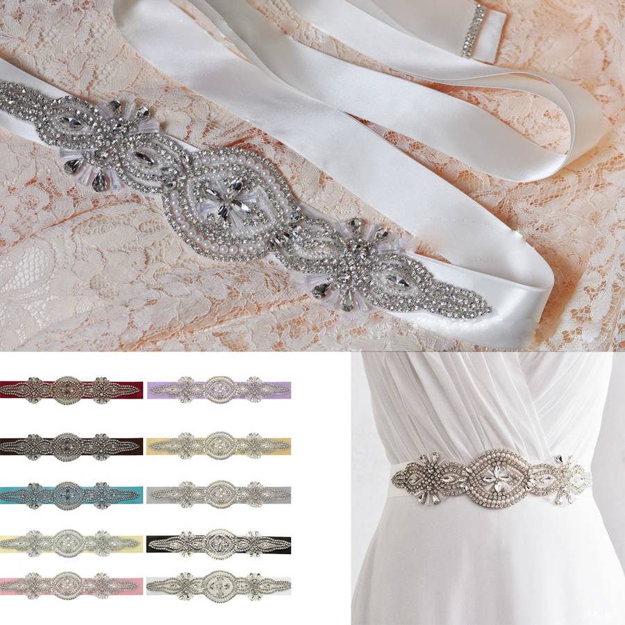 Bride Rhinestone Bead Ribbon Elegant Party Dress Sash Belt Wedding Cocktail Dre