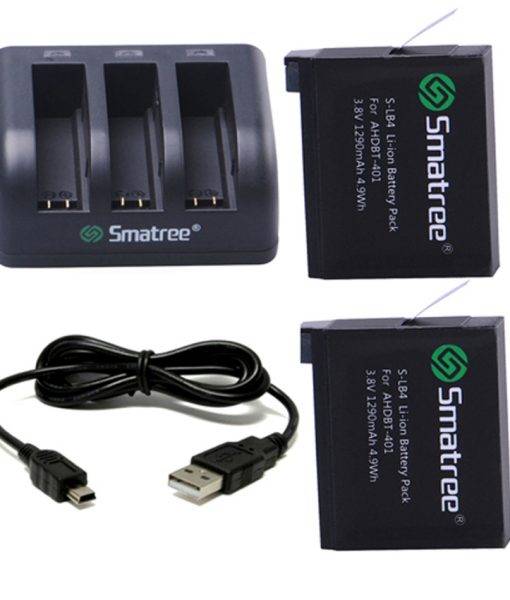 Smatree SM-004 1290mAh Li-ion Battery and 3-Channel Charger for GoPro Hero4 Silver Black