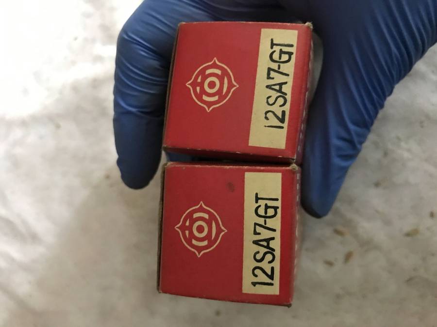 2x Hitachi 12SA7-GT vacuum tubes. In packaging. Vintage.