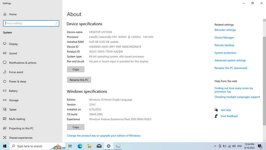 HP 250 G5 "Intel Celeron" 1.60GHz 4GB RAM 500GB HDD No Battery And Bright Spot Black