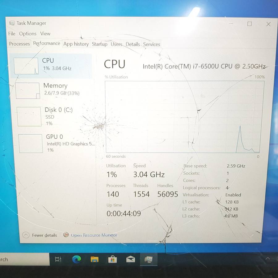 Asus ZenBook 13 UX303U "Core i7" 2.50GHz 8GB RAM 128GB SSD Cracked Screen Brown