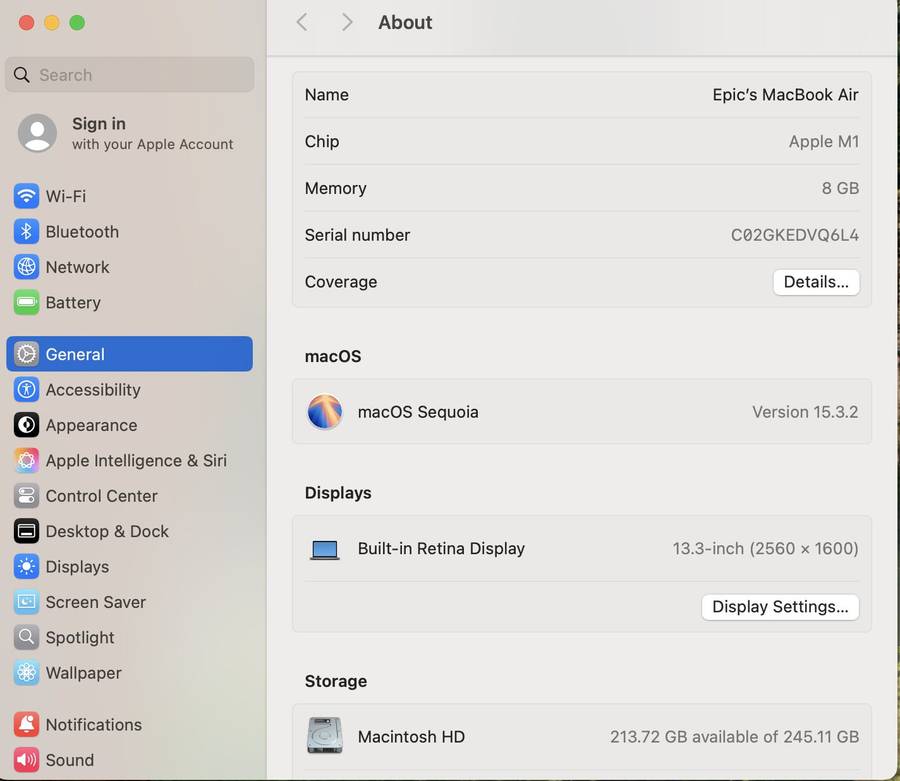 MacBook Air 13-Inch M1 8 CPU/ 7 GPU (2020) 8GB RAM 256GB SSD Space Grey (12 Month Warranty)