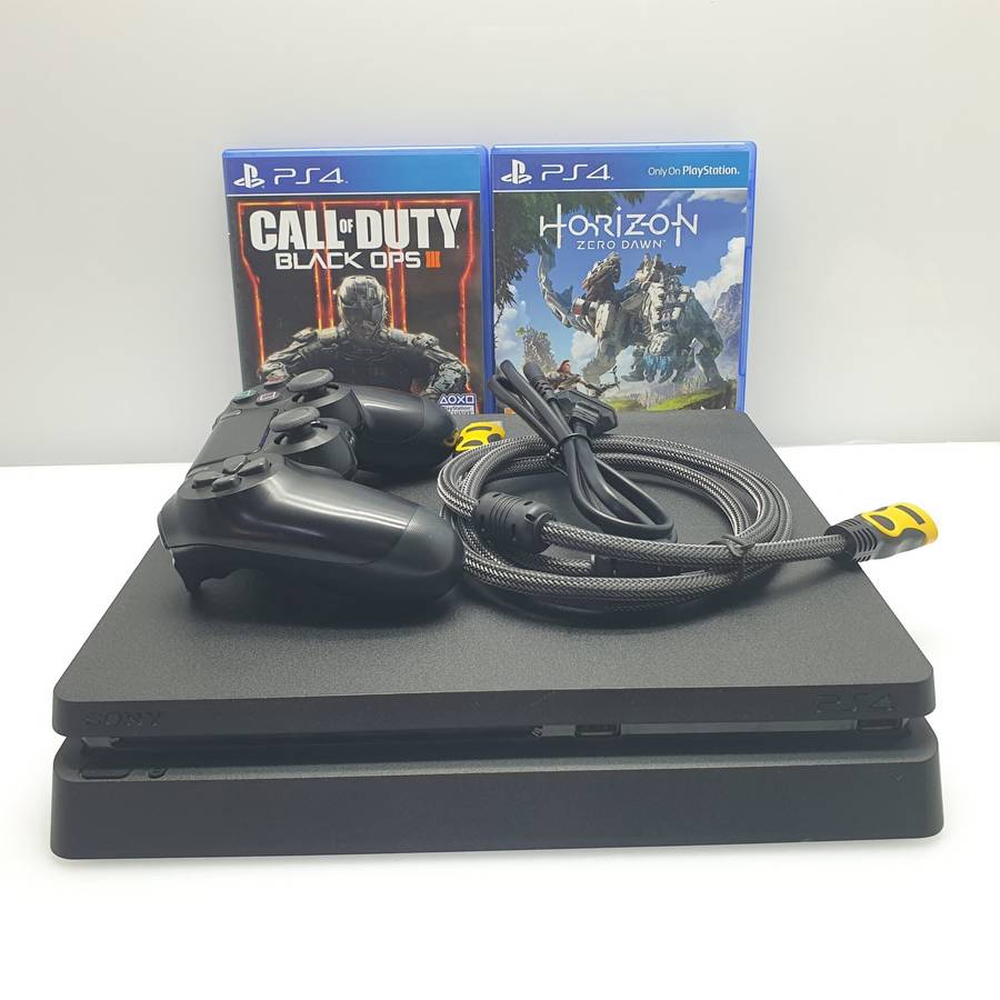 PlayStation 4 Slim 500GB Black (6 Month Warranty) + HDMI Cable + Power Cable + 1 Controller + 2 G...