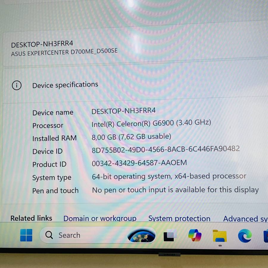 Asus ExpertCenter D5 SFF Desktop PC "Celeron G6900 " 3.40 GHz 8GB RAM 256GB SSD NVMe Black