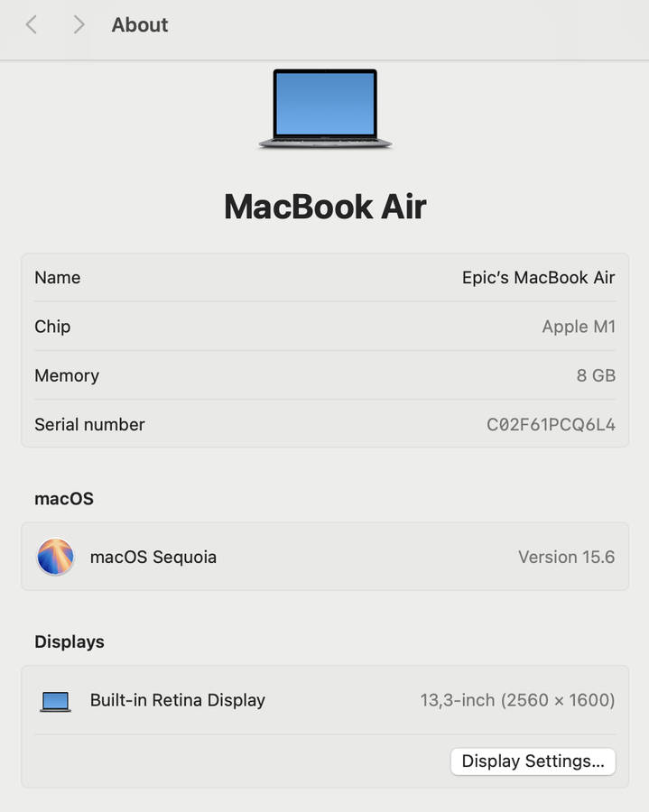 Apple MacBook Air M1 13-Inch 8 GPU/7 CPU (2020) 8GB RAM 256GB SSD Space Gray (12 Month Warr...