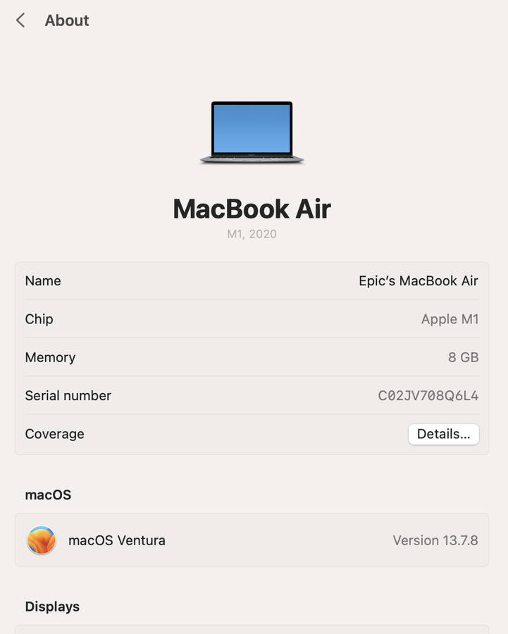 Apple MacBook Air M1 13-Inch 8 GPU/7 CPU (2020) 8GB RAM 256GB SSD Space Gray/Silver (12 Mon...