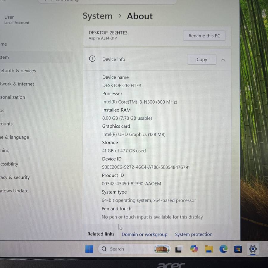 Acer Aspire Lite AL14-31P "Core i3-N300" 8GB RAM 512GB SSD Silver (Condition: Excellent)