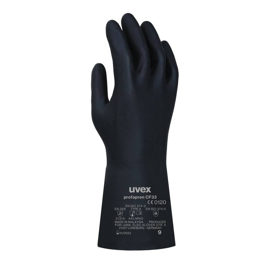 uvex Profapren CF33 neoprene chemical safety gloves - Black - 09