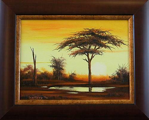 DANE WILLERS Original Oil: African Sunset: FRAMED, size: 380 x 310 mm. Special X-Mas offer !