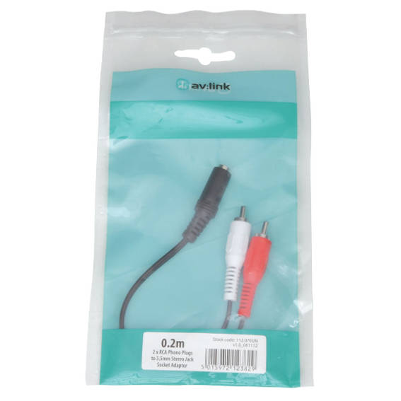 Avlink - 0.2M 2 x RCA PLUGS - 3.5mm STEREO SOCKET LEAD