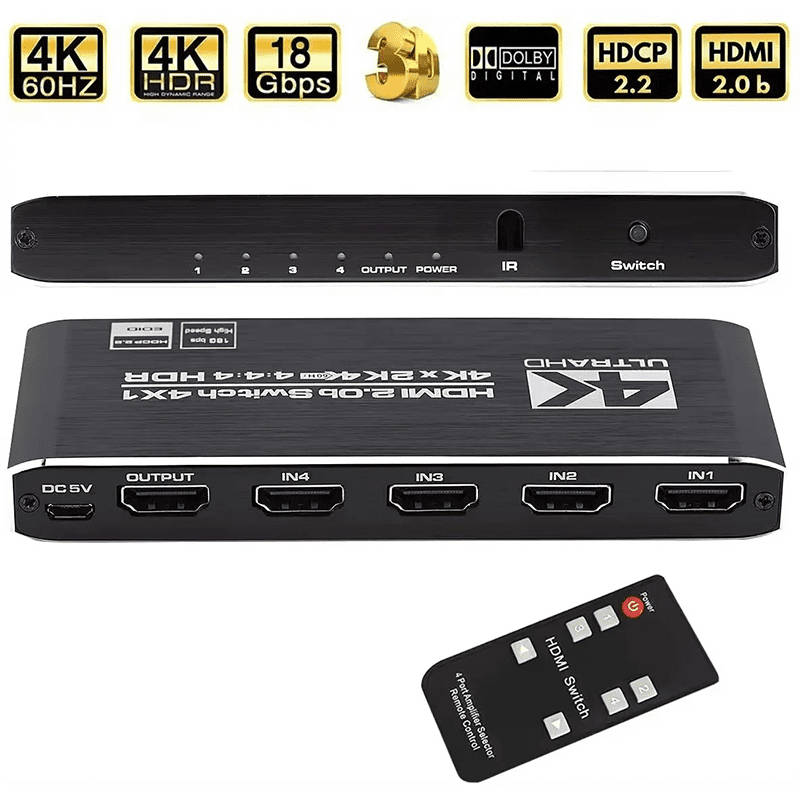 TVA - HDMI SELECTOR SWITCH 4 IN 1 OUT WITH IR