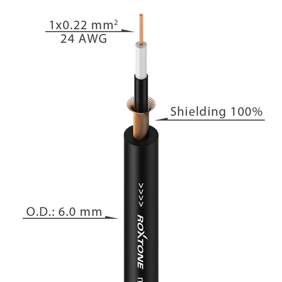 Roxtone - 100M CABLE SINGLE CORE INSTRUMENT SCREENED OD BLACK