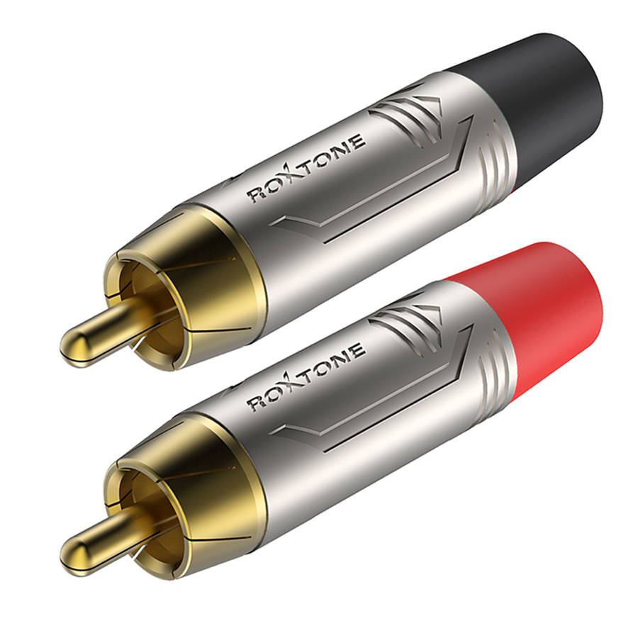 ROXTONE CONNECTOR PAIR RCA INLINE MALE RED & BLACK