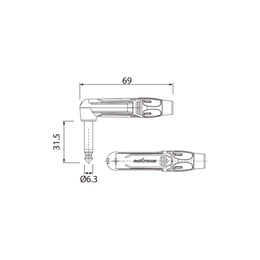 ROXTONE CONNECTOR 6.3mm MONO MALE RIGHT ANGLE