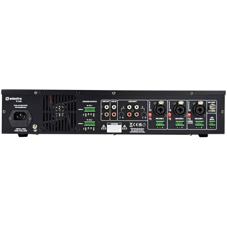 ADASTRA V-122 MIXER AMPLIFIER 2x 120W FM/USB/SD/BT/DAB+ 100V 2 ZONE