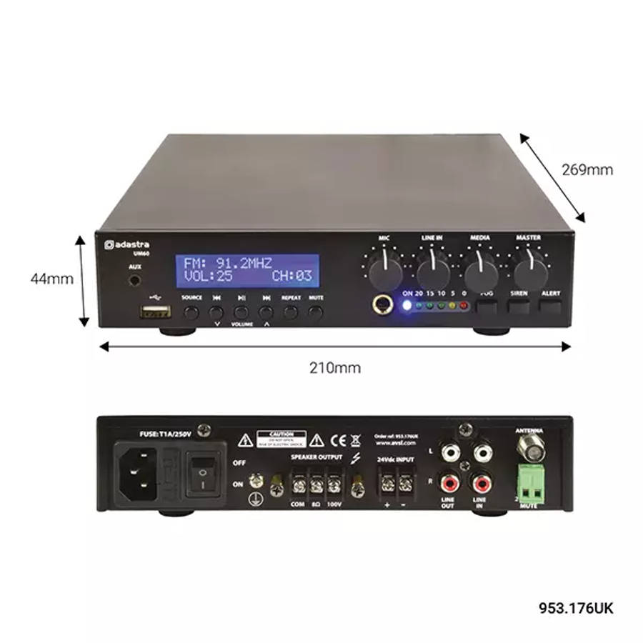 ADASTRA UM60 MIXER AMPLIFIER USB/FM/BT 100V 60W