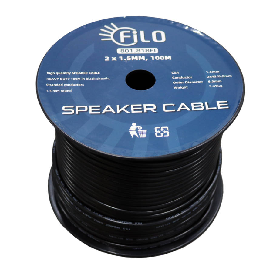 FILO RO1.5B SPEAKER CABLE 1.5MM BLACK ROUND 100M