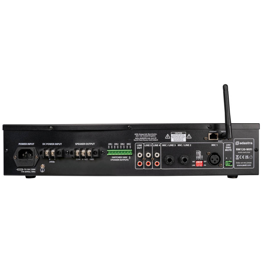 ADASTRA RM120D-WIFI 100V MIXER AMPLIFIER 120W USB/BT/FM/DAB+/WIFI