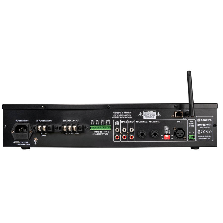 ADASTRA RM240D-WIFI 100V MIXER AMPLIFIER 240W USB/BT/FM/DAB+/WIFI