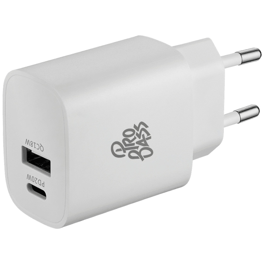 Pro Bass Rapidcharge Series 20w+18w Dual USB and Type-C Wall Charger - White