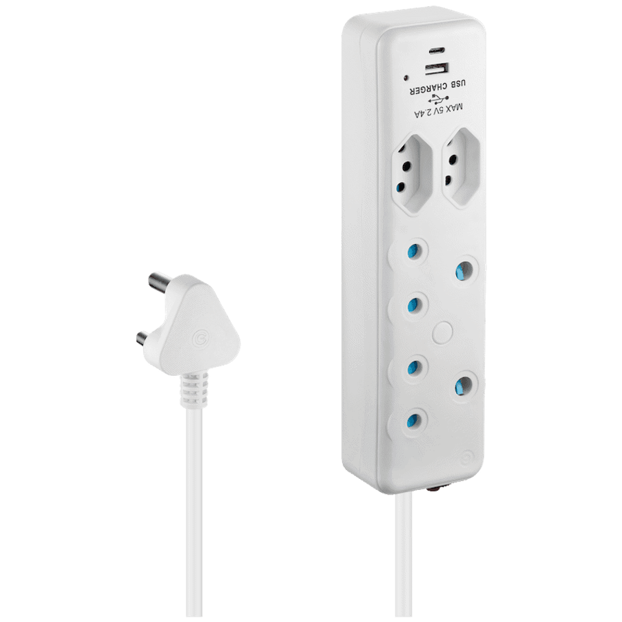 Switched 4-Way Extension Lead with 1x Type-C + 1x USB - 4m