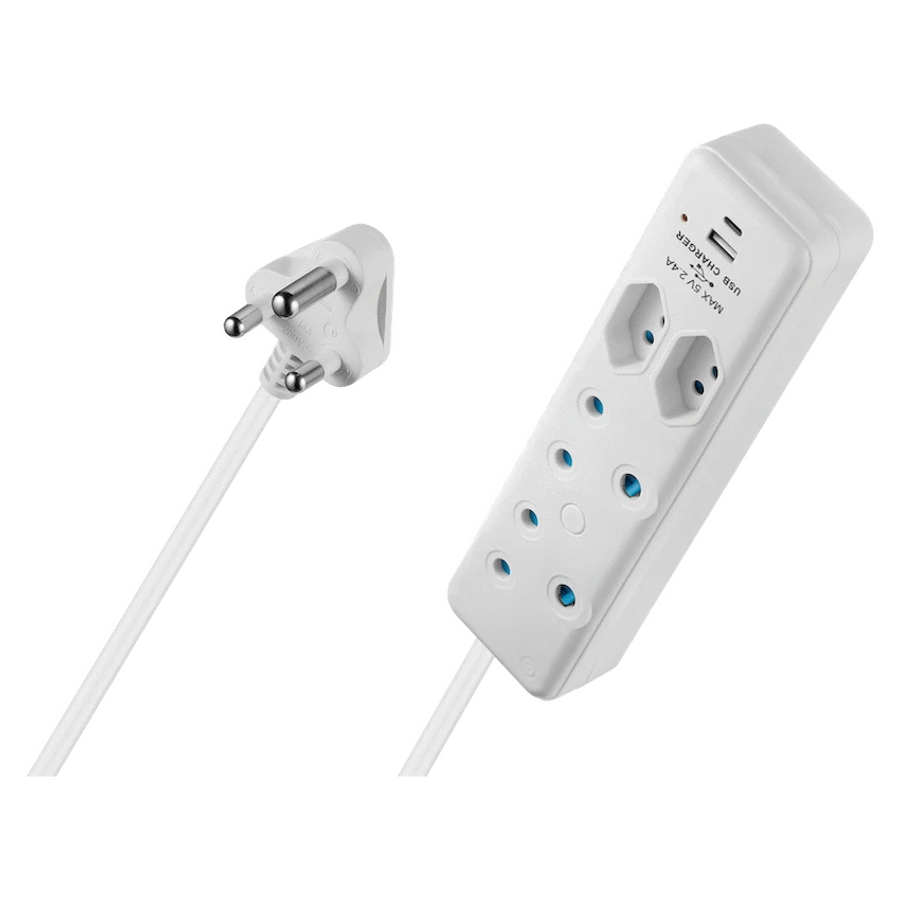 Switched 4-Way Extension Lead with 1x Type-C + 1x USB - 4m