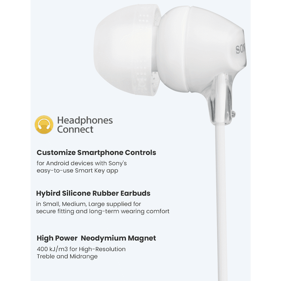 Sony MDR-EX15AP (White) InEar Earphone with Mic for iPhone - Android - Blackberry