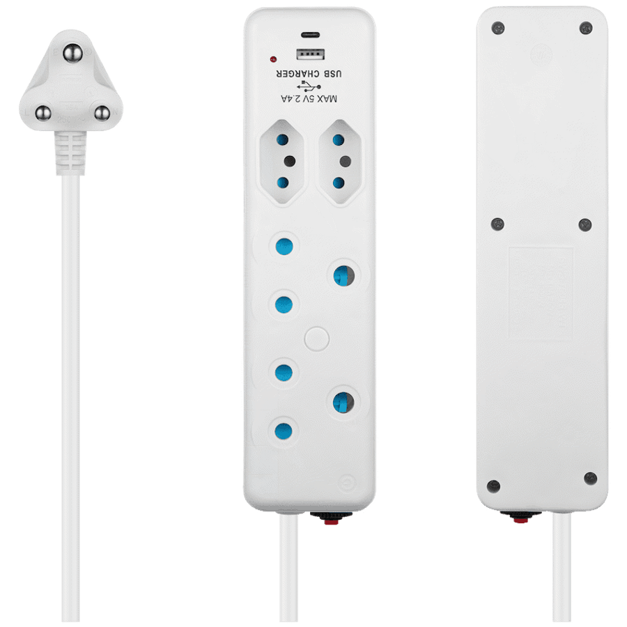 Switched 4-Way Extension Lead with 1x Type-C + 1x USB - 4m