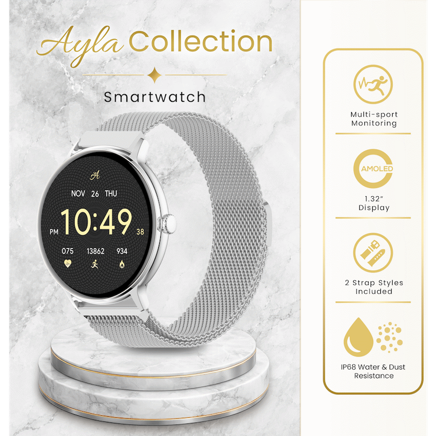 Volkano Ayla Collection Smartwatch with Extra Silicone Strap - Silver
