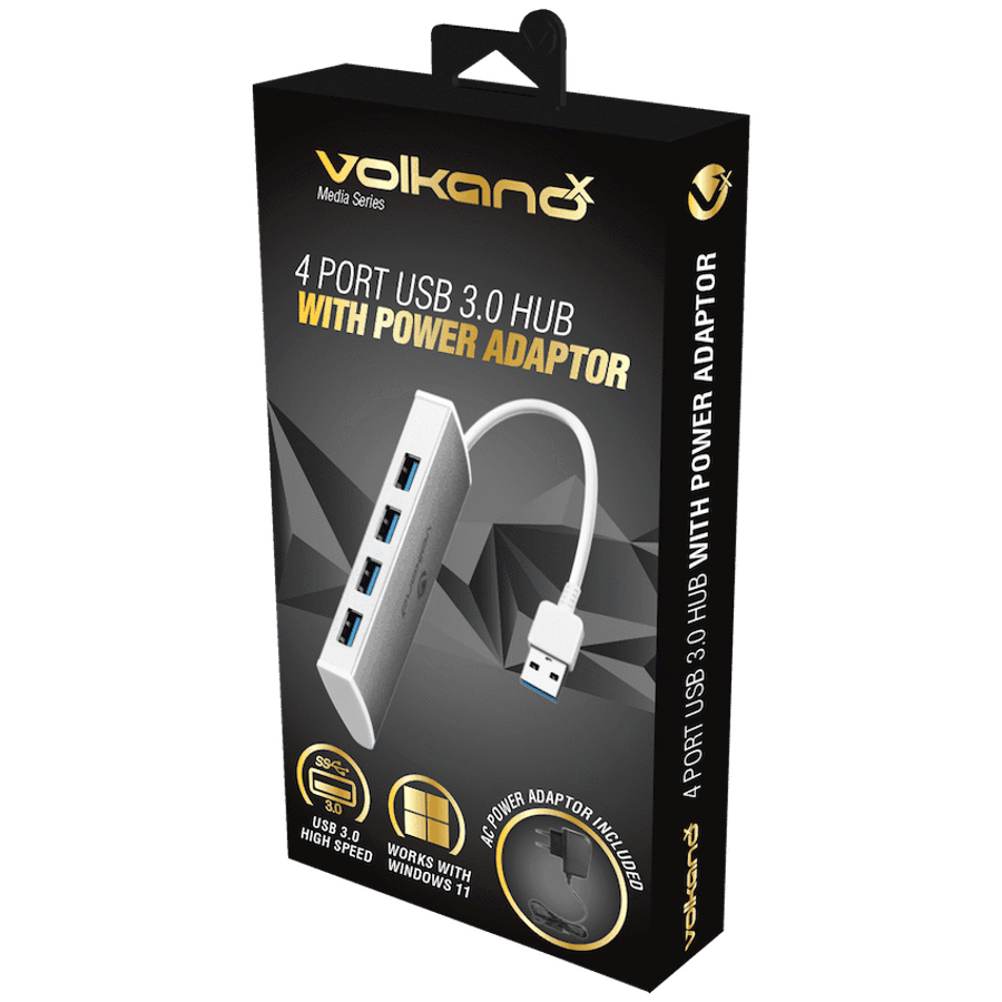 VolkanoX Media Series 4-Port USB Hub with Power Cable