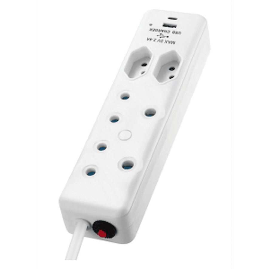 Switched 4-Way Extension Lead with 1x Type-C + 1x USB - 4m
