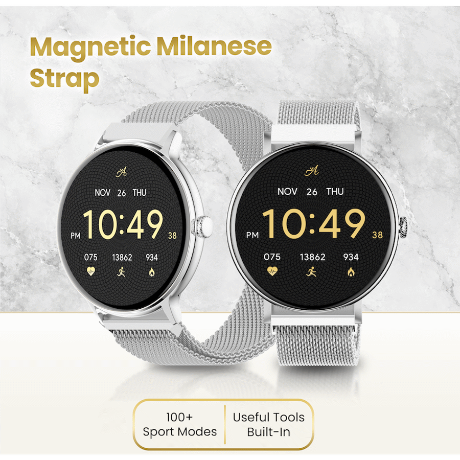 Volkano Ayla Collection Smartwatch with Extra Silicone Strap - Silver