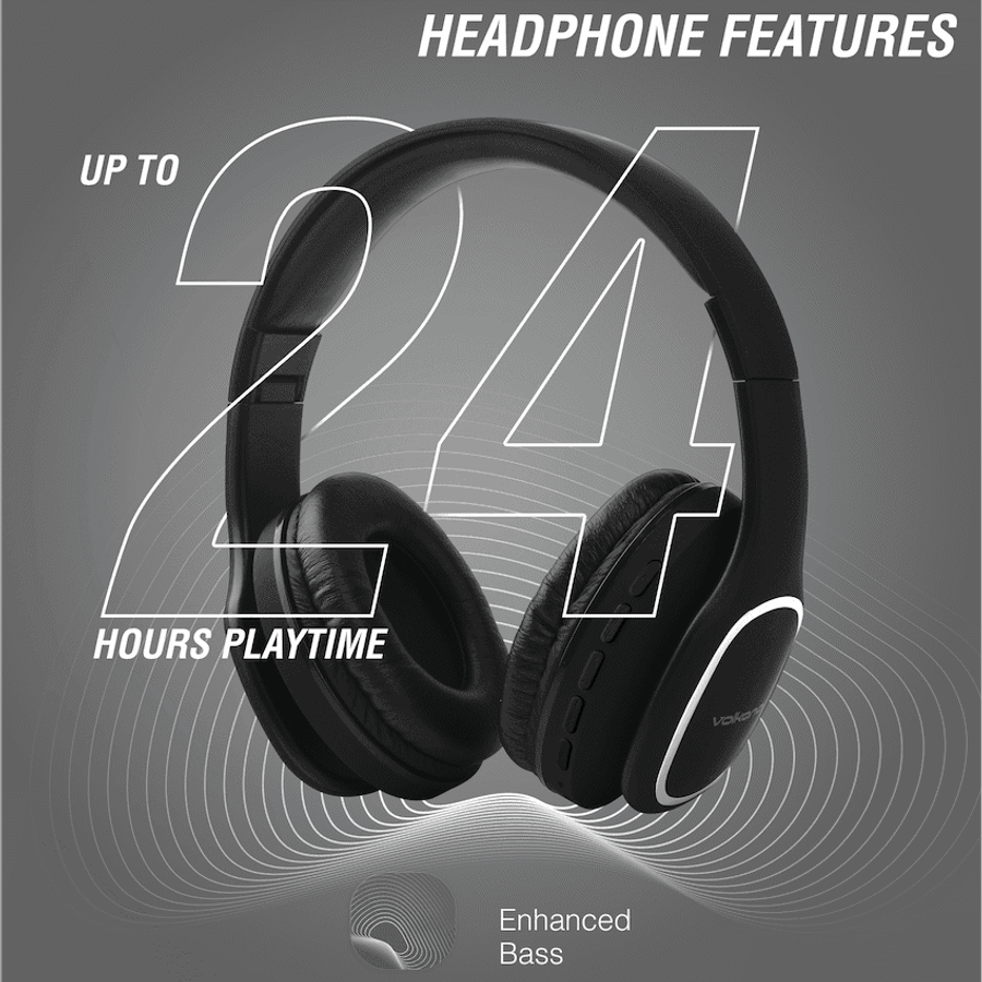 Volkano Phonic Series Bluetooth Full Size Headphones - Black