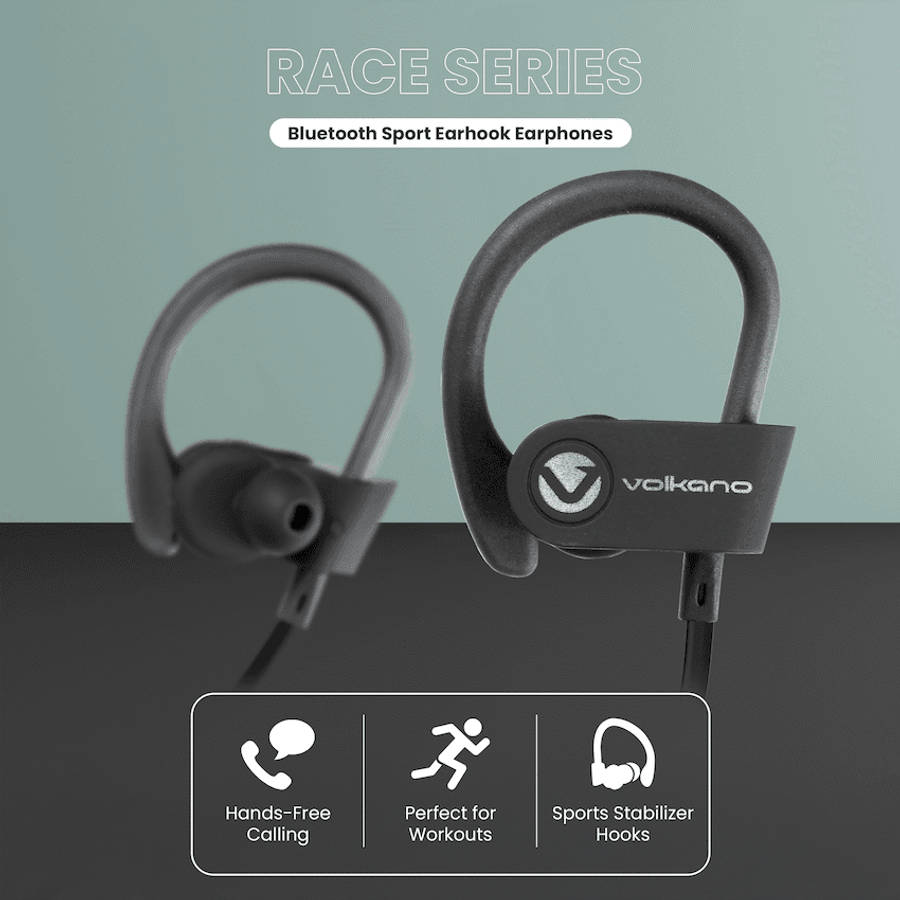 Volkano Race Series Bluetooth Sport Earhook Earphones - Black